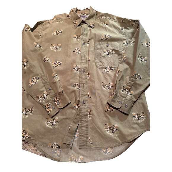Wrangler Rugged Men's Wear Khaki Mallard Duck Button Up Vintage 90s Shirt XL - Picture 1 of 5